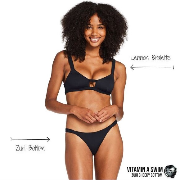 VITAMIN A ZURI CHEEKY BIKINI BOTTOM IN BLACK ECOLUX MIX & MATCH LENNON TOP NEW - Picture 2 of 15